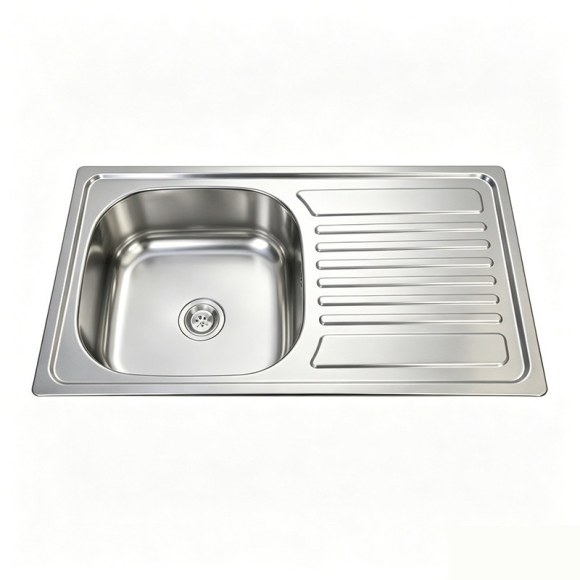 Stainless Steel Single Sink With Drainboard Round Single Bowl 304-Grade