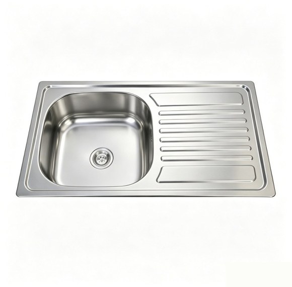 Stainless Steel Single Sink With Drainboard Round Single Bowl 304-Grade