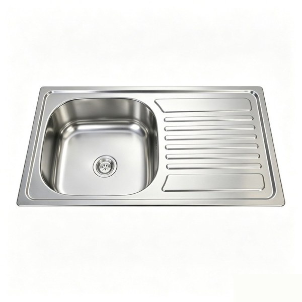 Stainless Steel Single Sink With Drainboard Round Single Bowl 304-Grade