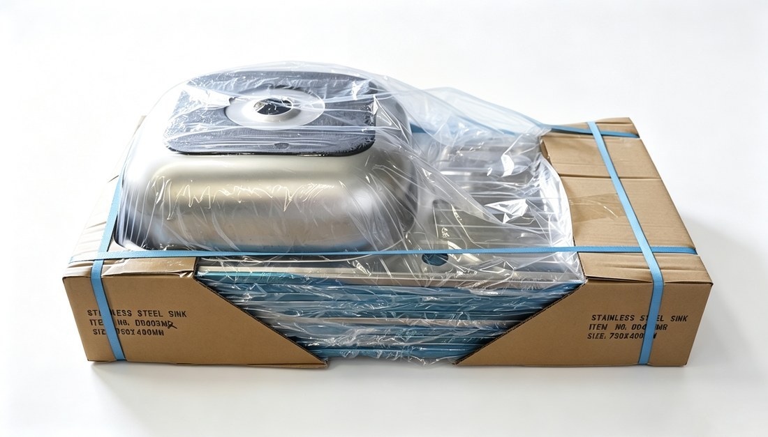 Tissue paper wrapped bundle packing of 10 DD403 drainboard sinks