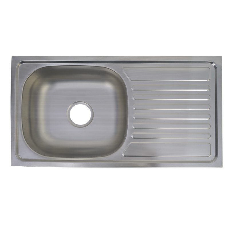 Front view of the DD403 stainless steel single sink with drainboard