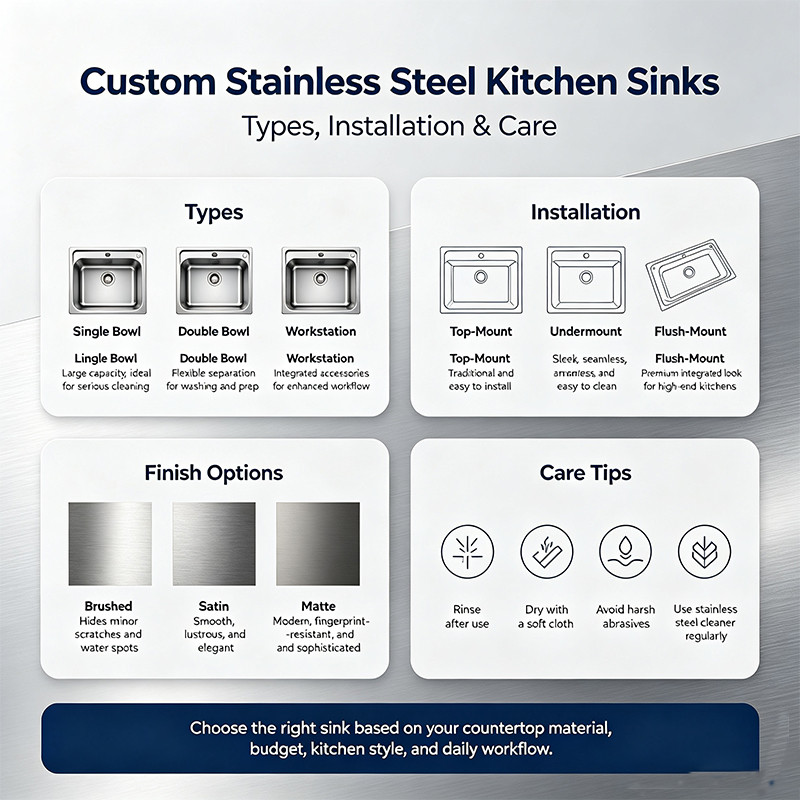 The Essential Guide to Custom Stainless Steel Kitchen Sinks: Types, Installation, and Care
