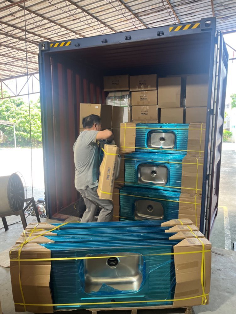 Cartons marked with the destination for the order before container loading