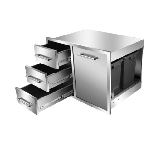 Outdoor Kitchen Trash Drawer Combo – 304 Stainless Steel BBQ Access & Waste Drawer Cabinet for Grill Islands