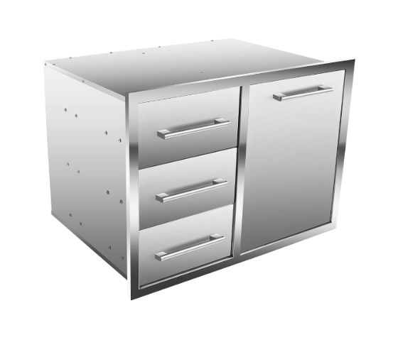 Outdoor kitchen trash drawer combo closed view in 304 stainless steel