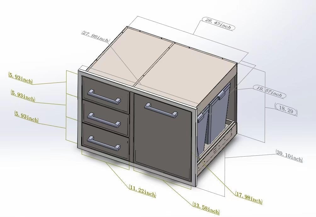 Outdoor kitchen drawer combo engineering dimensions