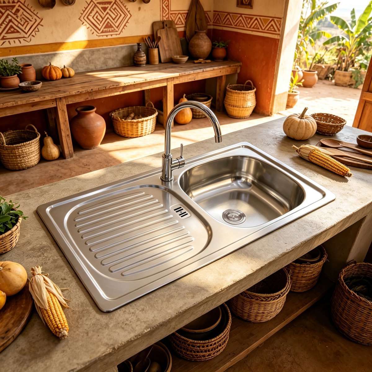 DD8643 stainless steel sink with drainboard fitted in a covered outdoor wash-up area