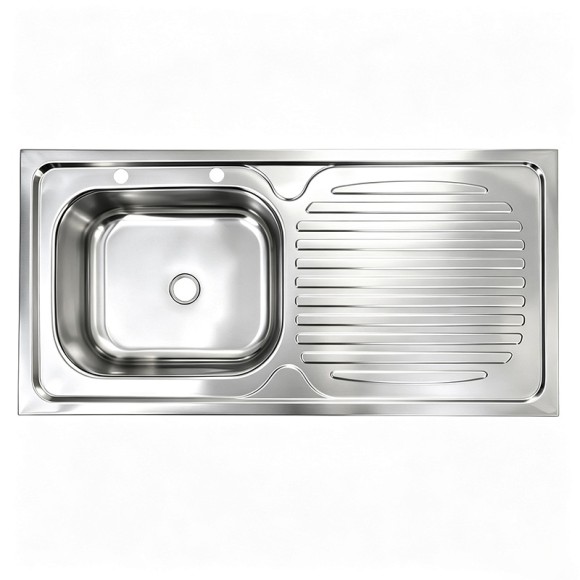 Stainless Steel Single Sink with Drainboard | Top Mount Deep Drawn Kitchen Sink
