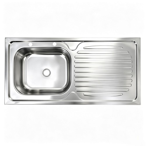 Stainless Steel Single Sink with Drainboard | Top Mount Deep Drawn Kitchen Sink