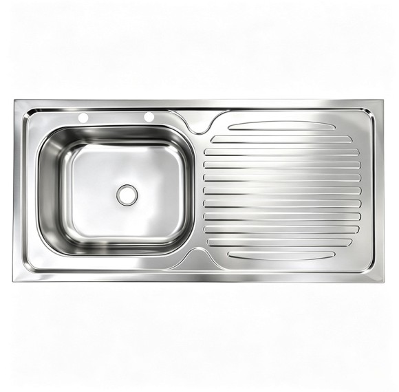 Stainless Steel Single Sink with Drainboard | Top Mount Deep Drawn Kitchen Sink