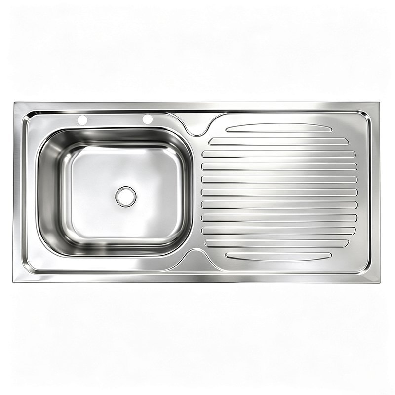 drainage ribs on a single bowl drainboard sink