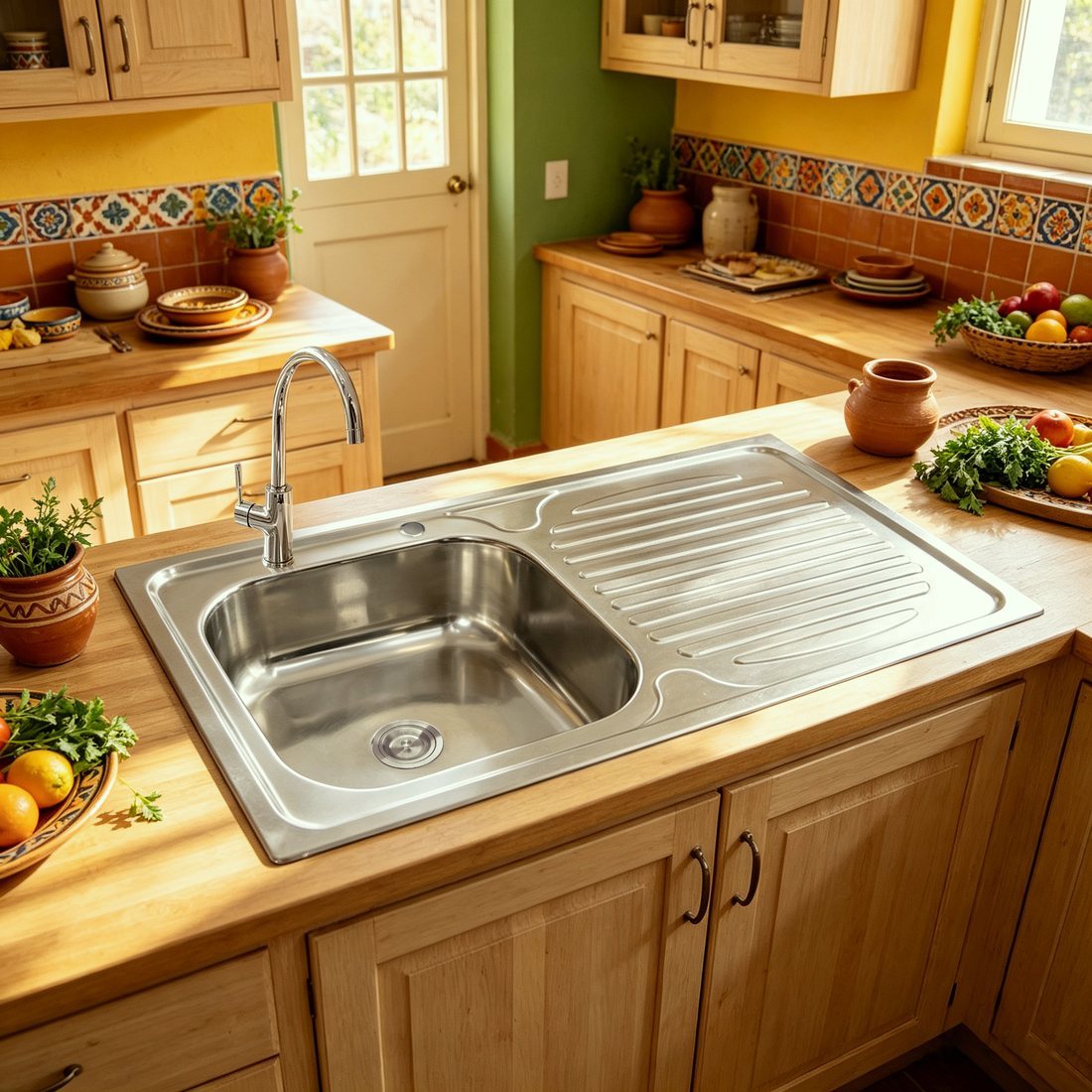 drop in sink with drainboard in a covered outdoor kitchen