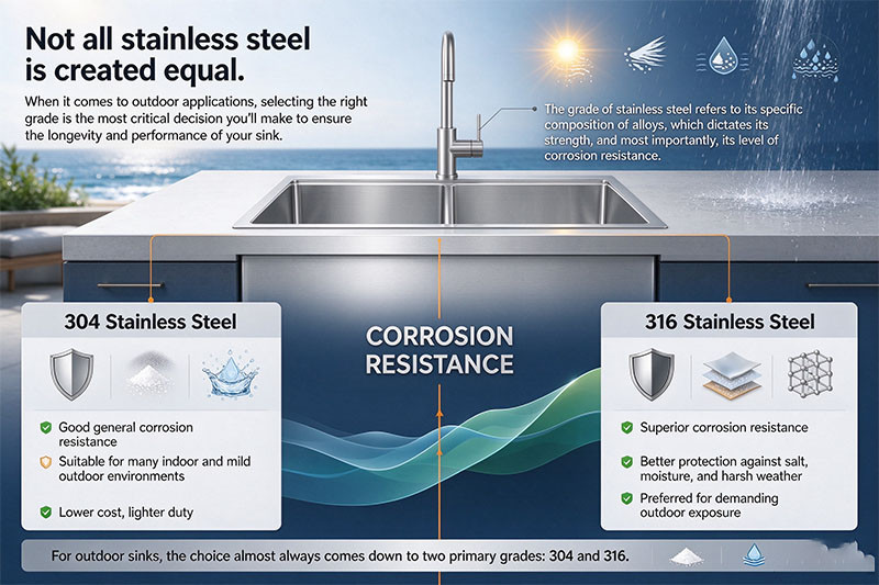 304 vs 316 stainless steel comparison A side-by-side comparison of 304 and 316 stainless steel finishes.