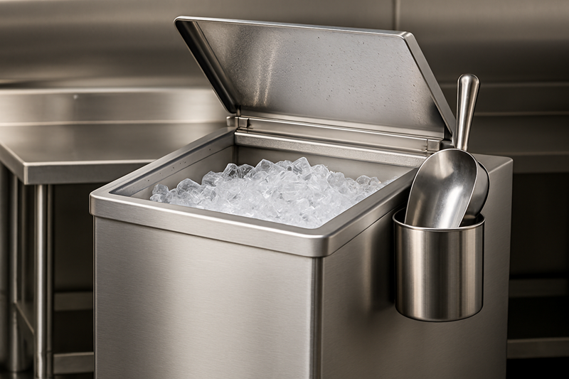 Premium Stainless Steel Ice Bin in Commercial Kitchen