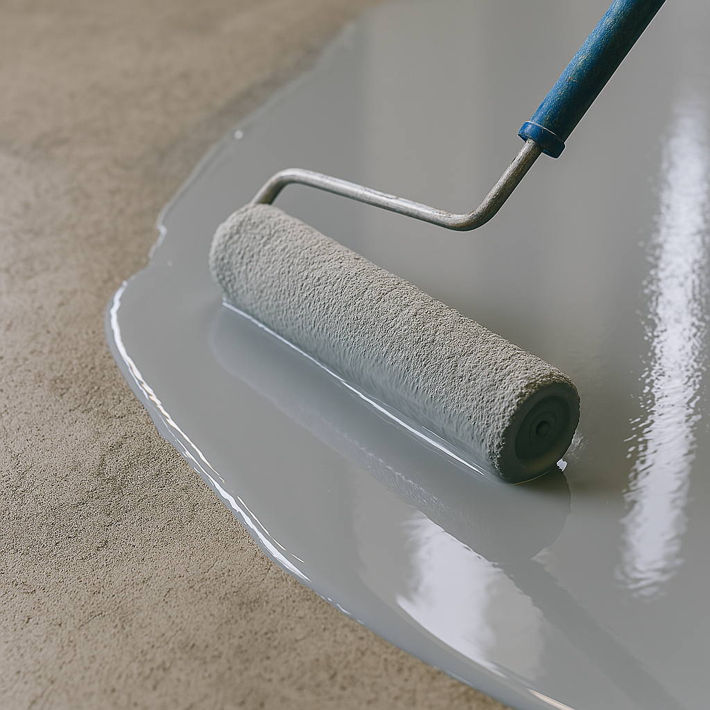 Applying epoxy resin with roller