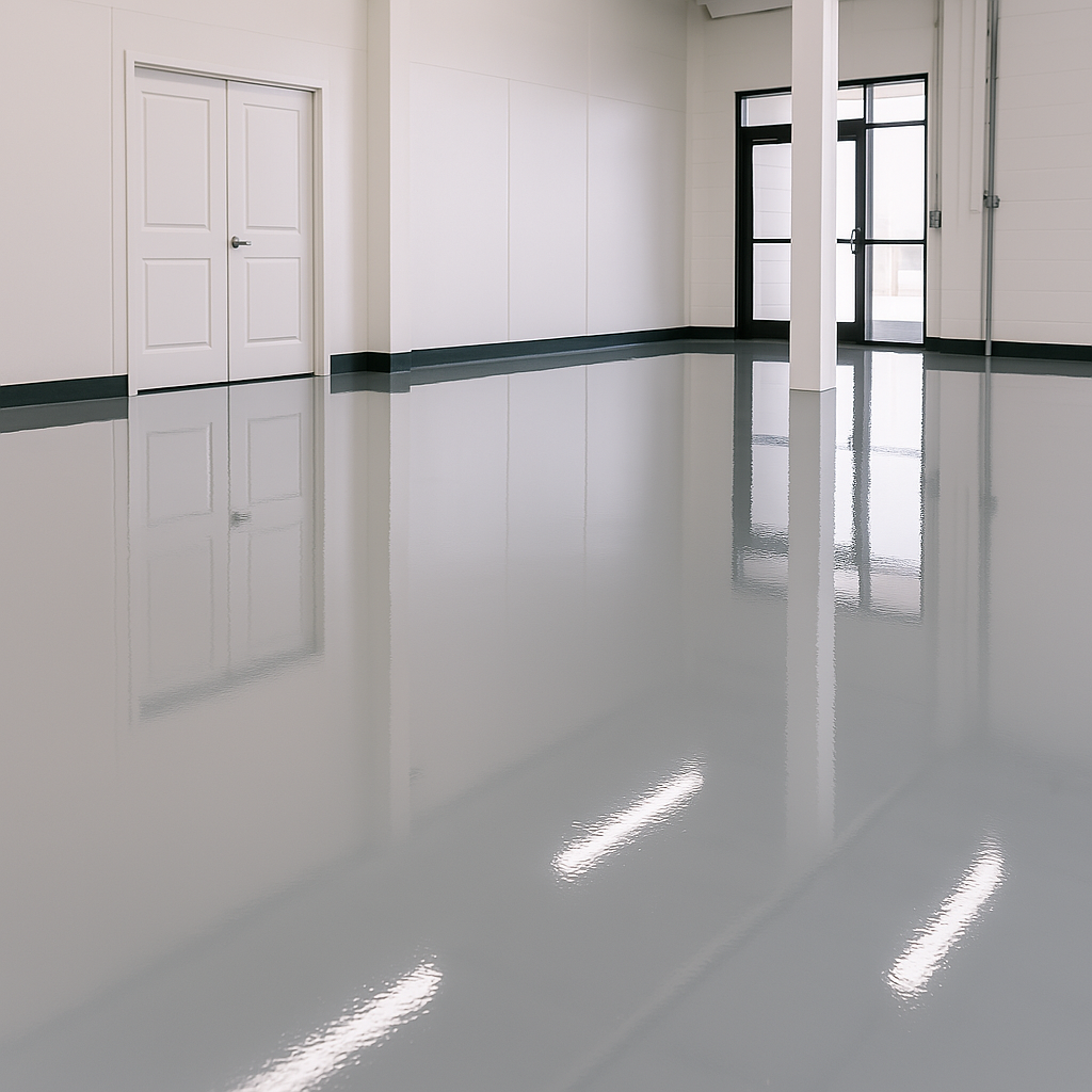 Completed epoxy floor with glossy topcoat