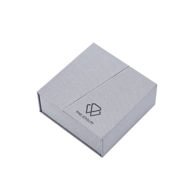 Light Gray Fabric Material Small Jewelry Box | Custom Sliver Foil Stamping Logo