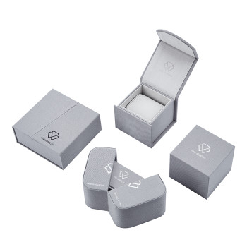 Light Gray Fabric Material Small Jewelry Box | Custom Sliver Foil Stamping Logo