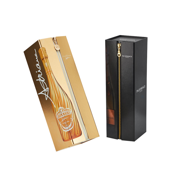 Coffret cadeau de luxe personnalisé pour champagne | Boîte magnétique pliable avec fermeture à glissière métallique
