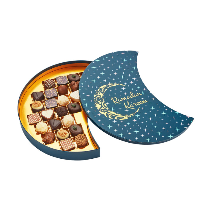 Moon Shaped Chocolate Box Use Rigid Cardboard | With High-quality Gold Foil Stamping Design
