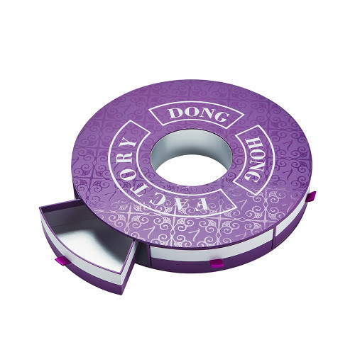 Runde Pralinenschachtel, vollflächig UV-beschichtet | Innen mit separater, stabiler kleiner Schublade