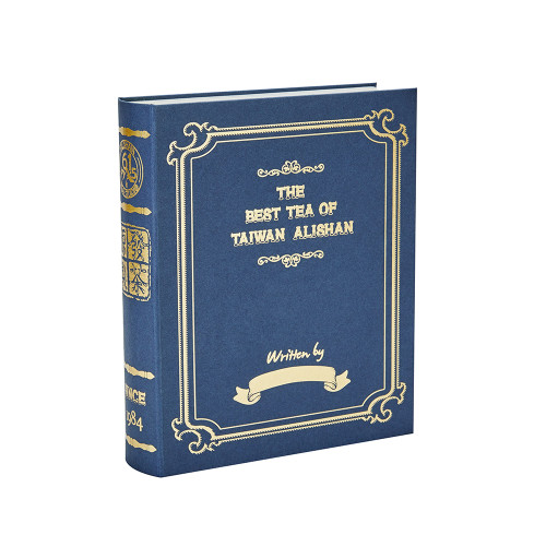 Individuell gestaltete Buchbox mit Schwarzteebeuteln | Umweltfreundliches, edles Papier mit Goldfolienprägung