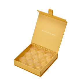 Custom Candy Boxes with Logo | Book Shaped Magnetic Box with Blister Tray Insert | Gold Foil Stamping Logo