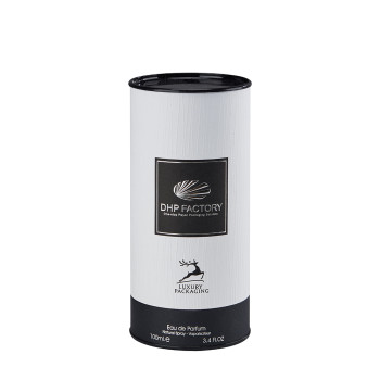 Custom Paper Tube Box | White Texture Paper Wrapped Paper Tube Material | Sliver Embossed Foil Stamping Logo