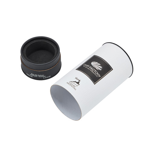 Custom Paper Tube Box | White Texture Paper Wrapped Paper Tube Material | Sliver Embossed Foil Stamping Logo