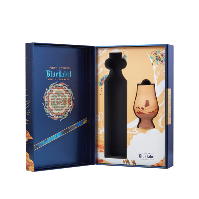 Custom Whisky Box Manufacturer | Blue Label Branded Packaging Box | Magnetic Closure Flap Box