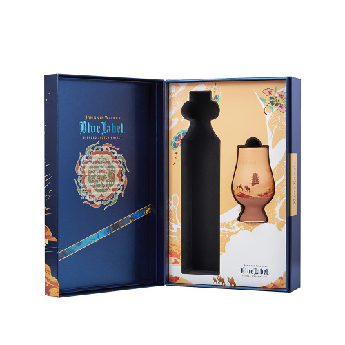 Custom Whisky Box Manufacturer | Blue Label Branded Packaging Box | Magnetic Closure Flap Box