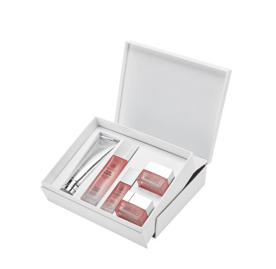 Custom Skin Care Boxes | Elegant White Automatic Flip Display Design  | Luxury Gold Foil Stamping Embossed Logo