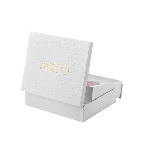 Custom Skin Care Boxes | Elegant White Automatic Flip Display Design | Luxury Gold Foil Stamping Embossed Logo