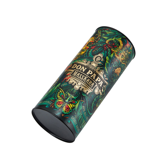 Custom Cylindrical Rum Bottle Box Manufacturer | Premium Paper Tube Packaging | With Mental Lid