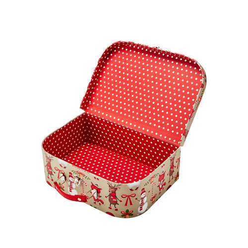Custom Christmas Gift Box | Rigid Cardboard Suitcase Packaging Box with Handle | CMYK Printing Design with Matte Lamination