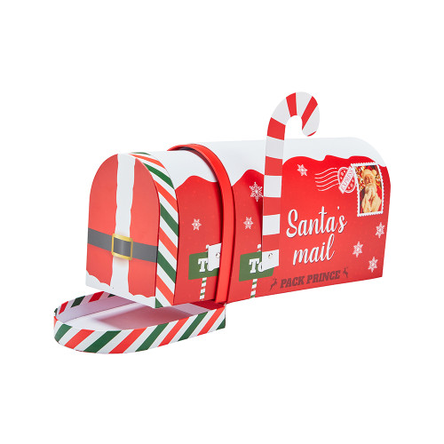 Custom Christmas Gift Box | Rigid Cardboard Mailbox Shaped Packaging Box with Lid | CMYK Printing Design with Matte Lamination