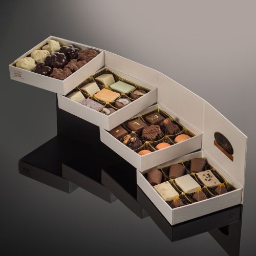 Coffret cadeau à double porte avec compte à rebours, fabriqué à la main, papier personnalisé et finitions haut de gamme