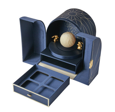 Custom Luxury Double Door Mooncake Packaging Box with Drawer & 3D Moon Ornament | For Luxury Food Brands
