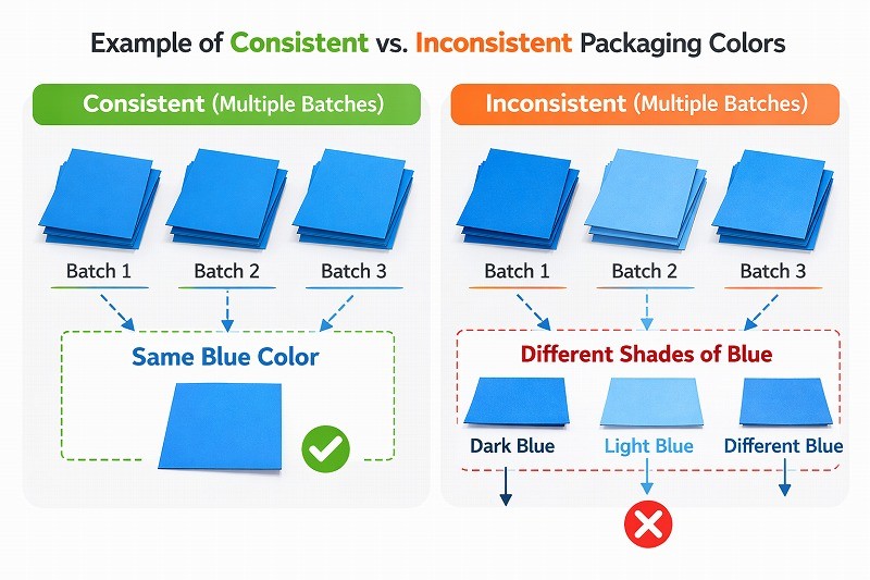 Example of consistent vs inconsistent packaging colors