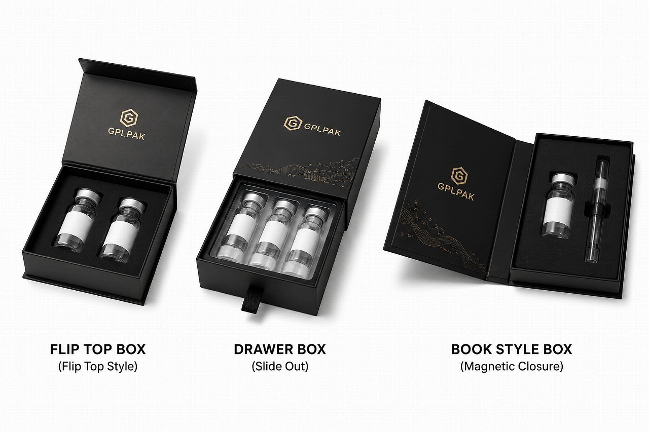 Double tier drawer box for multi-vial peptide packaging and accessories