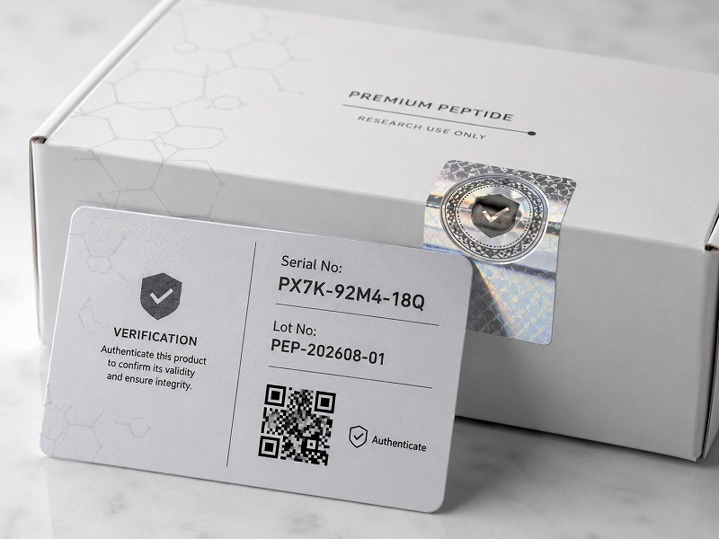  Serialized peptide box with QR code and authentication label