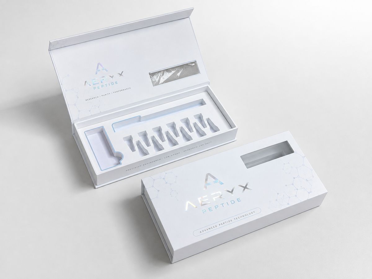Luxury magnetic lid peptide packaging box with premium finish