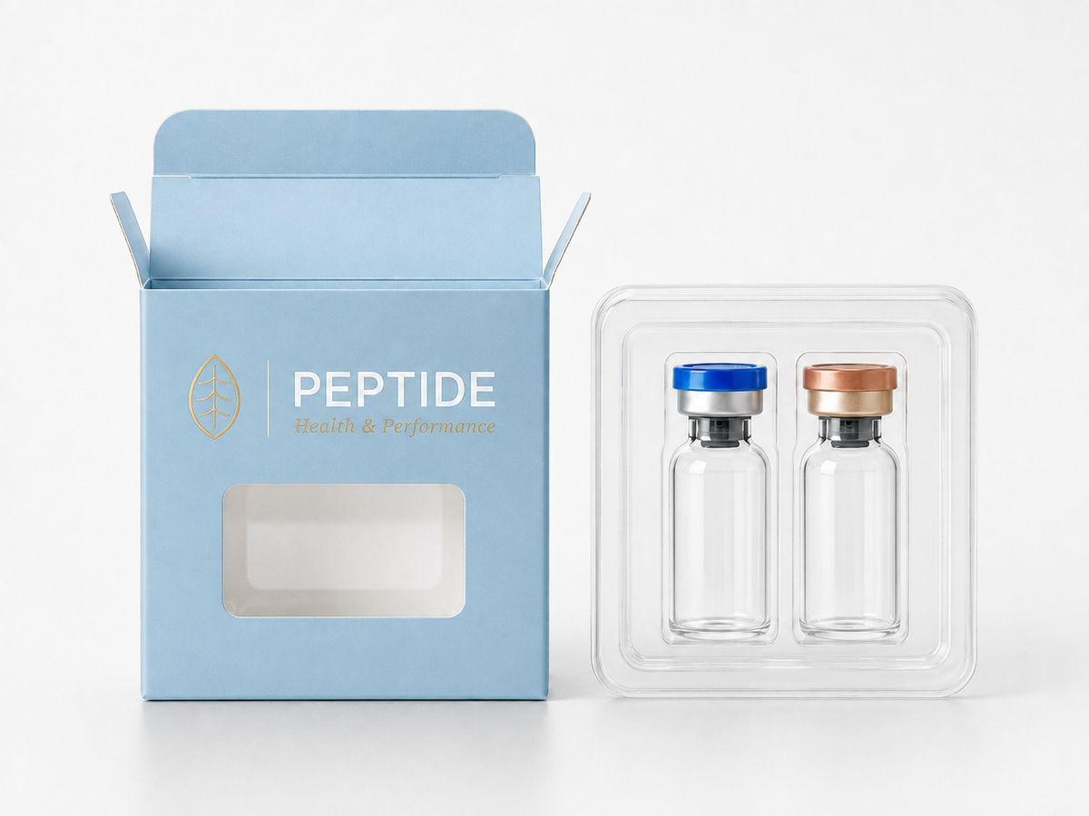 Custom drawer box packaging for peptide products with slide-out tray