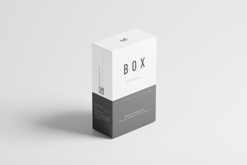 Elegant white packaging box with clean modern label design