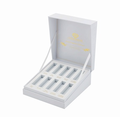 Custom Slant Edge Ribbon Hinged Rigid Box with Printed EVA Insert