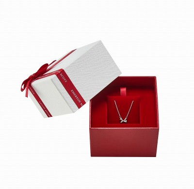 Custom Textured Lid and Base Necklace Gift Box with Ribbon Bow