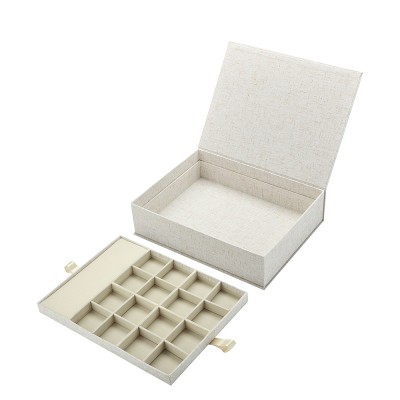 Luxury Fabric Texture Jewelry Box with Double-Layer Insert