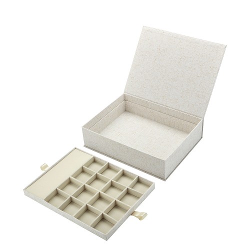 Luxury Fabric Texture Jewelry Box with Double-Layer Insert