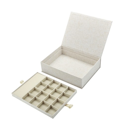 Luxury Fabric Texture Jewelry Box with Double-Layer Insert