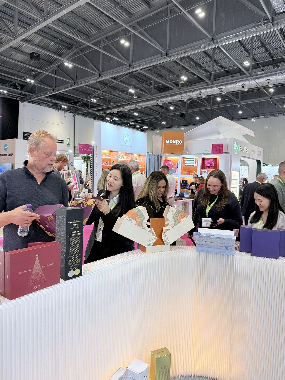 Custom packaging boxes on display at the DHP Boxes booth